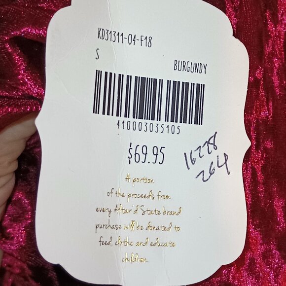 NEW Altar’d State Burgundy Crushed Velvet Dress Small - Picture 6 of 6